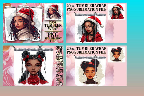 15x 20oz Tumbler Wraps Design Bundle Kit , Xmas Girl Sublimation afrosvg 