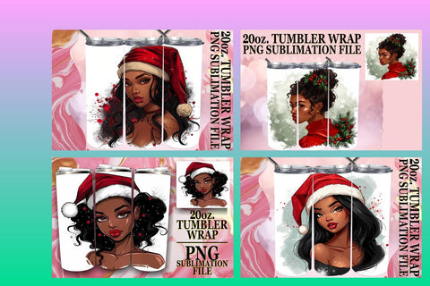15x 20oz Tumbler Wraps Design Bundle Kit , Xmas Girl Sublimation afrosvg 