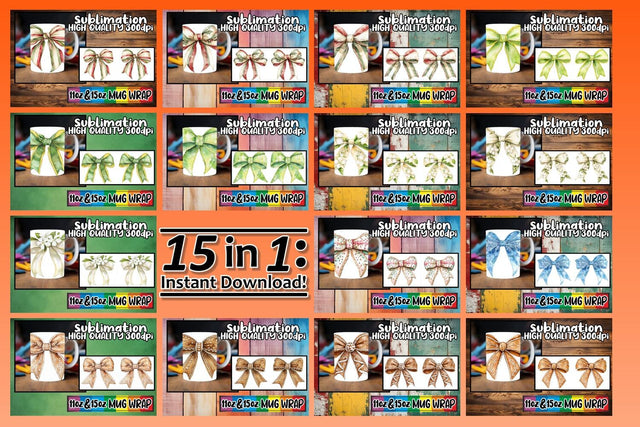 15x Abstract Mug Wrap Design , Bow Sublimation afrosvg 
