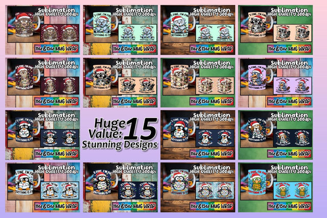 15x Artistic Mug Wrap Bundle , Xmas Sublimation afrosvg 