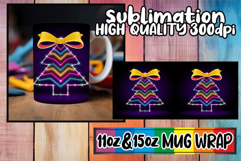 15x Beautiful Mug Wrap Design , Neon Xmas Sublimation afrosvg 