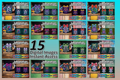 15x Beautiful Mug Wrap Design , Neon Xmas Sublimation afrosvg 