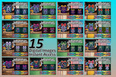 15x Beautiful Mug Wrap Design , Neon Xmas Sublimation afrosvg 