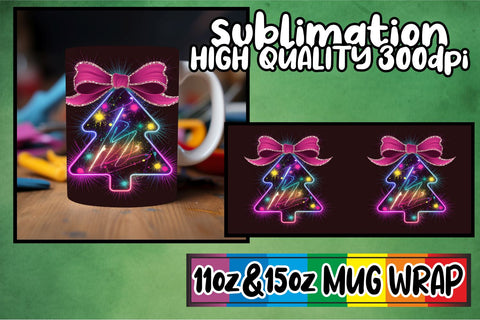 15x Beautiful Mug Wrap Design , Neon Xmas Sublimation afrosvg 