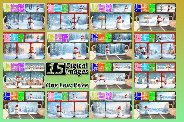 15x Bright Mug Wrap , Winter Sublimation afrosvg 