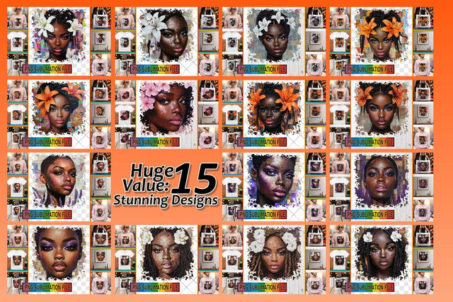 15x Bundle of PNG Designs , Woman Sublimation afrosvg 