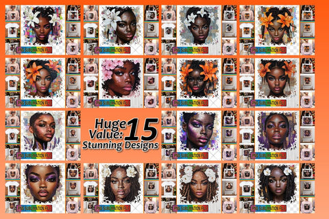15x Bundle of PNG Designs , Woman Sublimation afrosvg 