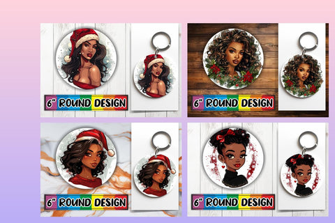 15x Car Coaster Design Bundle for Sublimation , Xmas Girl Sublimation afrosvg 