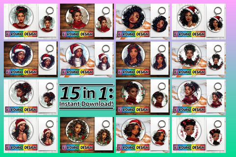15x Car Coaster Design Bundle for Sublimation , Xmas Girl Sublimation afrosvg 