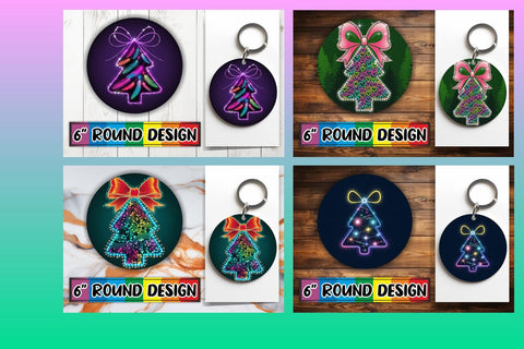 15x Car Coaster Design Pack for Sublimation , Neon Xmas Sublimation afrosvg 