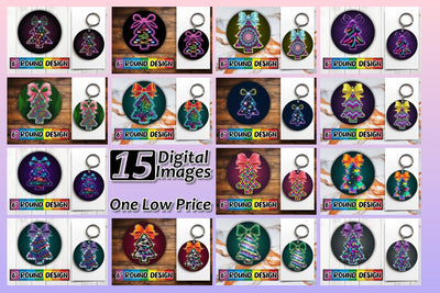 15x Car Coaster Design Pack for Sublimation , Neon Xmas Sublimation afrosvg 