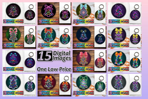 15x Car Coaster Design Pack for Sublimation , Neon Xmas Sublimation afrosvg 