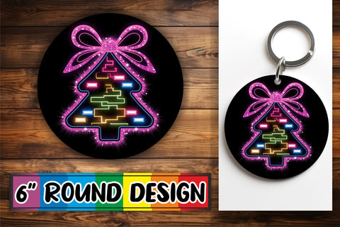 15x Car Coaster Design Pack for Sublimation , Neon Xmas Sublimation afrosvg 