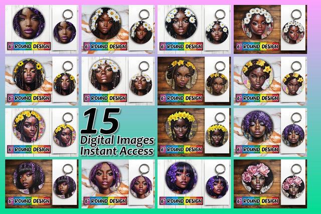 15x Car Coaster Sublimation Pack , Woman Sublimation afrosvg 