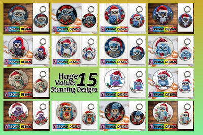 15x Car Coaster Sublimation Pack , Xmas Owl Sublimation afrosvg 