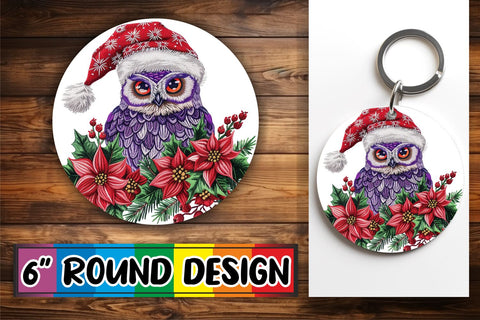 15x Car Coaster Sublimation Pack , Xmas Owl Sublimation afrosvg 