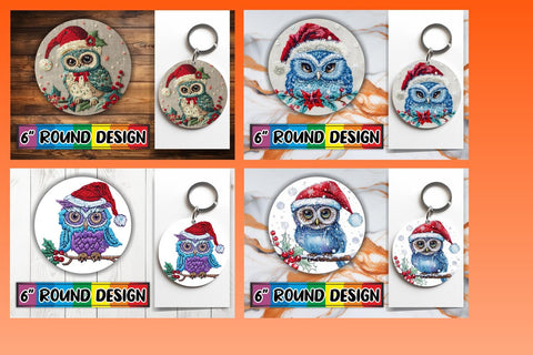15x Car Coaster Sublimation Pack , Xmas Owl Sublimation afrosvg 