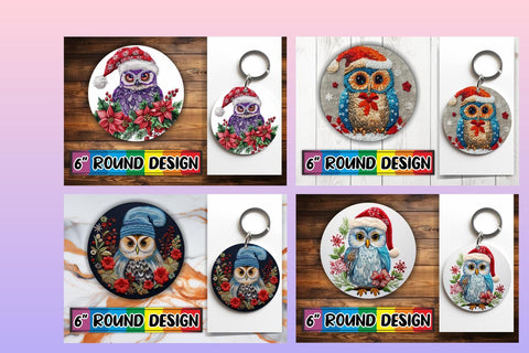 15x Car Coaster Sublimation Pack , Xmas Owl Sublimation afrosvg 