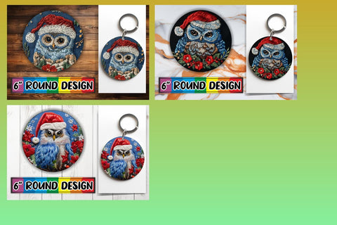 15x Car Coaster Sublimation Pack , Xmas Owl Sublimation afrosvg 