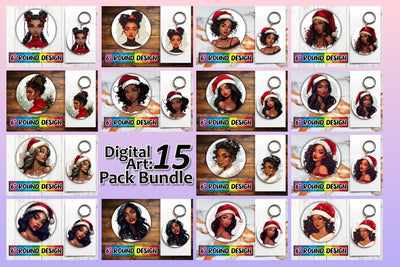 15x Coaster Design Pack for Sublimation , Xmas Girl Sublimation afrosvg 