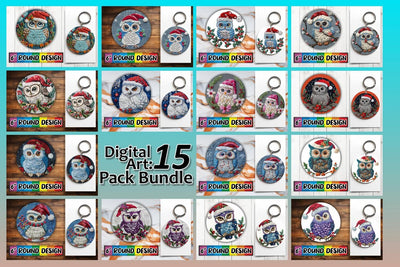 15x Coaster Design Sublimation Set , Xmas Owl Sublimation afrosvg 