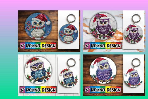 15x Coaster Design Sublimation Set , Xmas Owl Sublimation afrosvg 