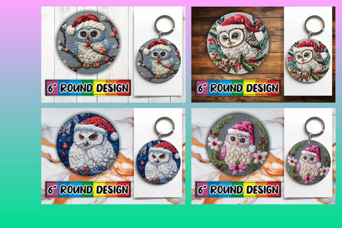 15x Coaster Design Sublimation Set , Xmas Owl Sublimation afrosvg 
