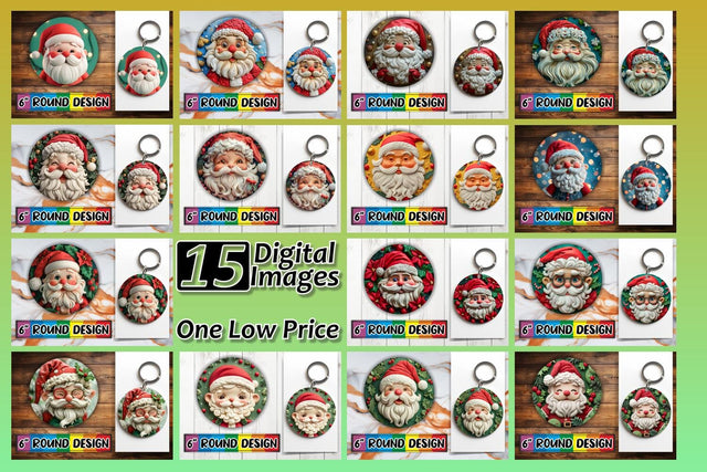 15x Coaster & Keychain Design Bundle , Santa Sublimation afrosvg 