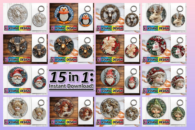 15x Coaster Sublimation Design Set , Christmas Sublimation afrosvg 