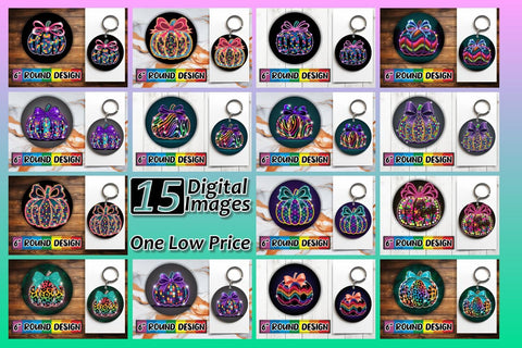 15x Coaster Sublimation Round Design Set , Neon Fall Sublimation afrosvg 