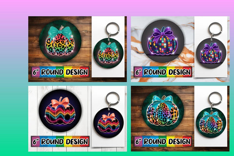 15x Coaster Sublimation Round Design Set , Neon Fall Sublimation afrosvg 