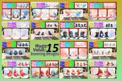15x Colorful Mug Wrap , Holiday Sublimation afrosvg 