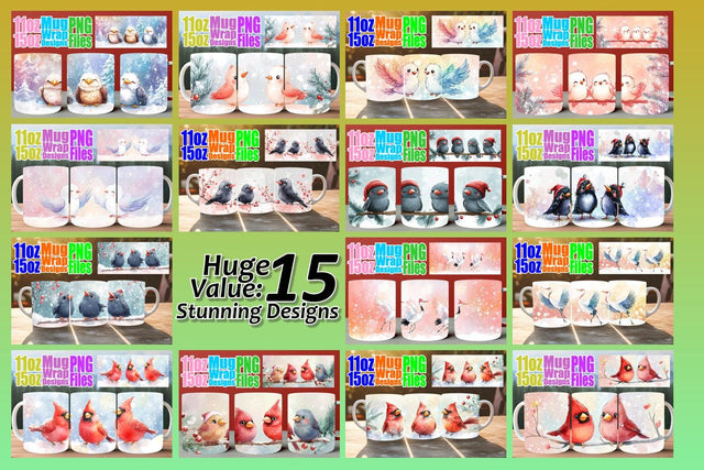 15x Colorful Mug Wrap , Holiday Sublimation afrosvg 