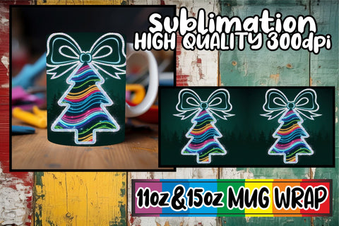 15x Colorful Mug Wrap , Neon Xmas Sublimation afrosvg 
