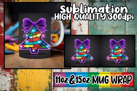 15x Colorful Mug Wrap , Neon Xmas Sublimation afrosvg 