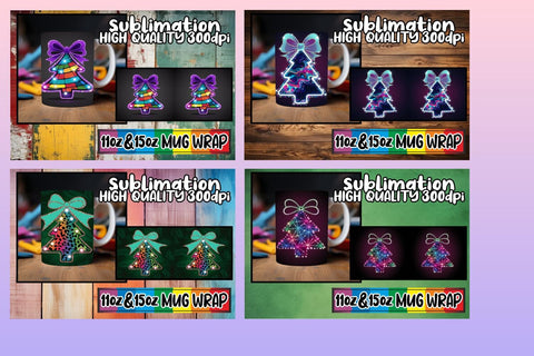 15x Colorful Mug Wrap , Neon Xmas Sublimation afrosvg 