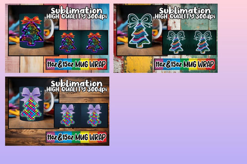 15x Colorful Mug Wrap , Neon Xmas Sublimation afrosvg 