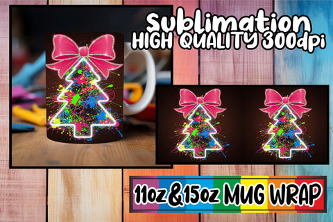 15x Colorful Mug Wrap , Neon Xmas Sublimation afrosvg 