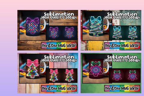15x Colorful Mug Wrap , Neon Xmas Sublimation afrosvg 