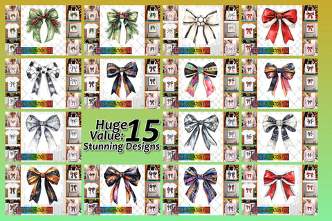 15x Design Pack PNG , Bow Sublimation afrosvg 