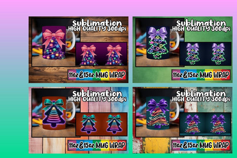 15x Gorgeous Mug Wrap Bundle , Neon Xmas Sublimation afrosvg 