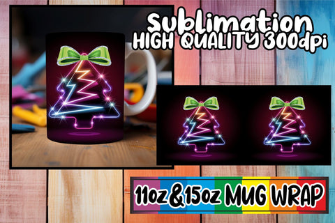 15x Gorgeous Mug Wrap Bundle , Neon Xmas Sublimation afrosvg 