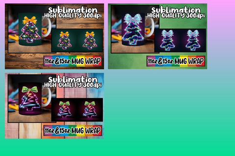 15x Gorgeous Mug Wrap Bundle , Neon Xmas Sublimation afrosvg 