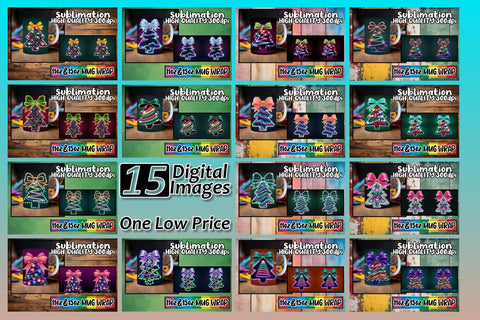 15x Gorgeous Mug Wrap Bundle , Neon Xmas Sublimation afrosvg 