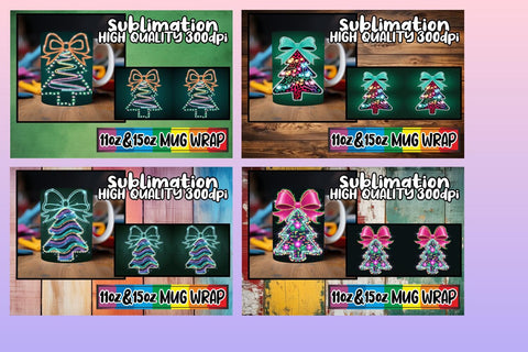 15x Gorgeous Mug Wrap Bundle , Neon Xmas Sublimation afrosvg 
