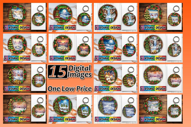 15x Keychain & Coaster Bundle Set , Christmas Sublimation afrosvg 
