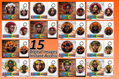 15x Keychain & Coaster Bundle Set , Woman Sublimation afrosvg 