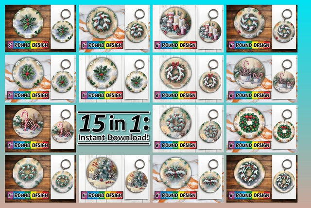 15x Keychain & Coaster Design Kit , Christmas Sublimation afrosvg 