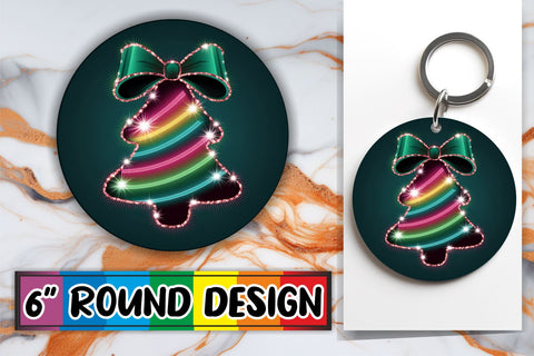 15x Keychain & Coaster Design Pack , Neon Xmas Sublimation afrosvg 