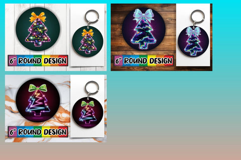 15x Keychain & Coaster Design Pack , Neon Xmas Sublimation afrosvg 